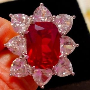 Bella luce ruby and white diamond simulants Rhodium Over Sterling Silver Ring